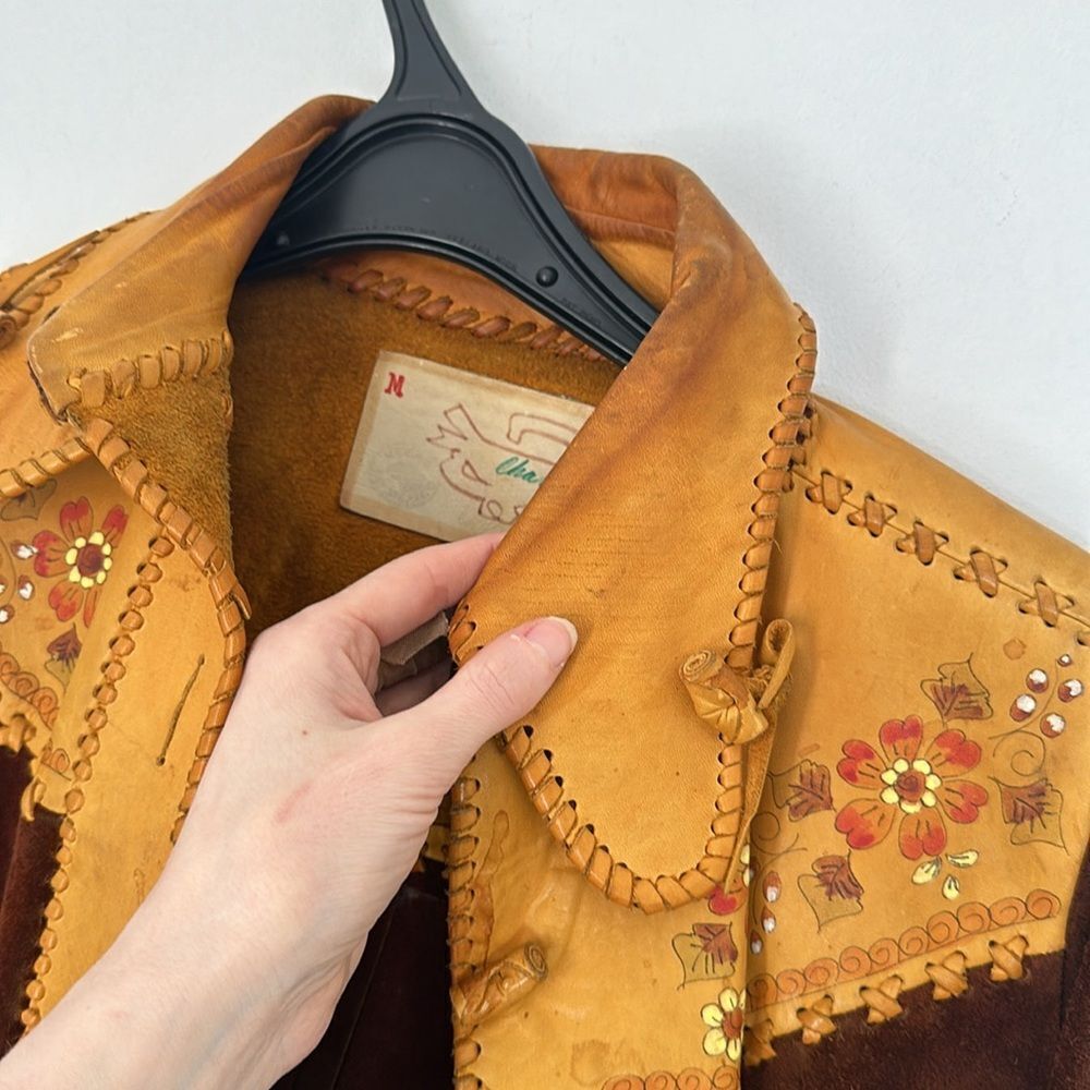 Vintage 70s CHAR Handpainted Hippy Genuine Suede Jacket - Picture 15 of 15